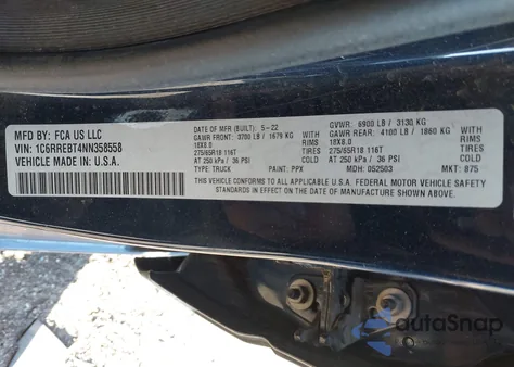 2022 Ram 1500 Big Horn 4X2 6'4 Box from USA, damaged, VIN 1C6RREBT4NN358558